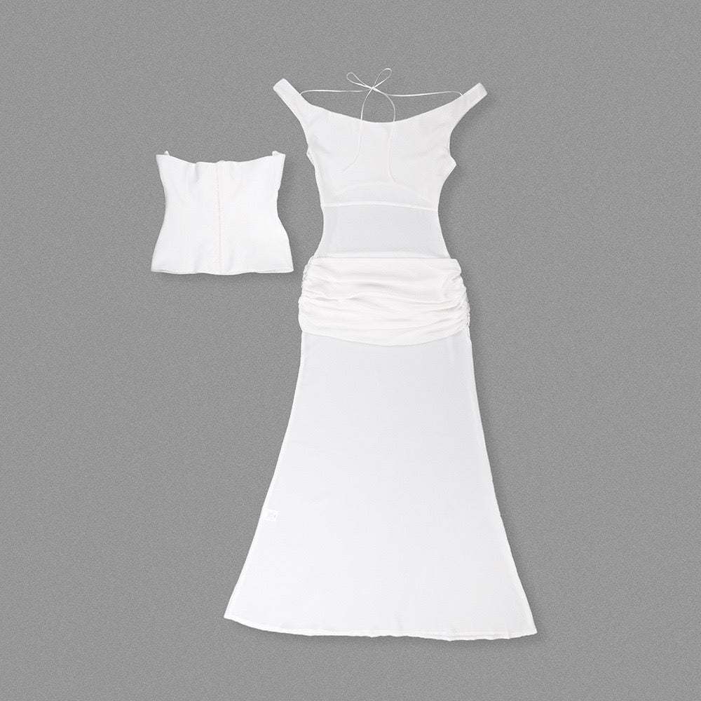Chiffon maxi dress with a corset design and pin fastening - TOMMY