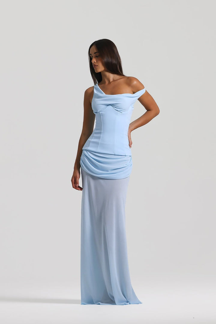 Chiffon maxi dress with a corset design and pin fastening - TOMMY