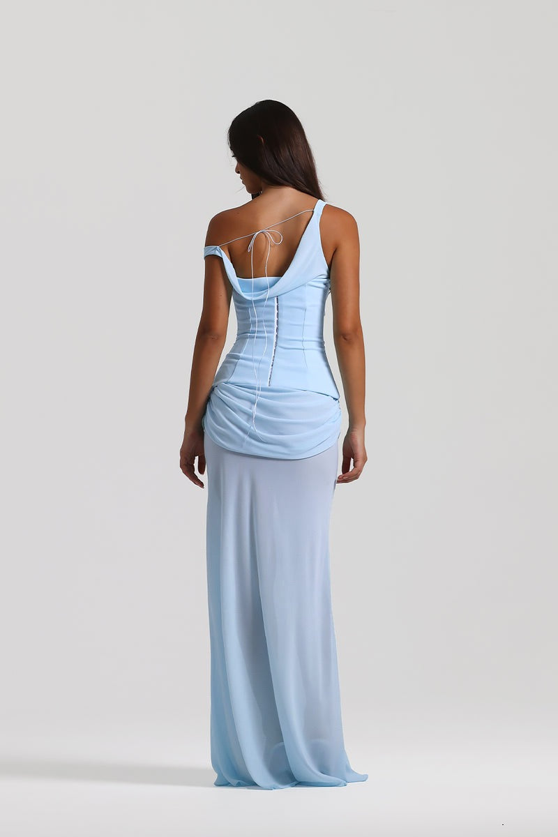 Chiffon maxi dress with a corset design and pin fastening - TOMMY