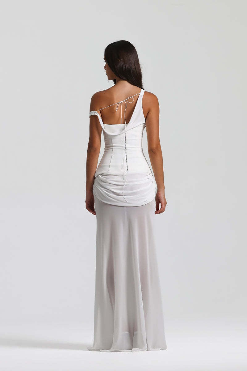 Chiffon maxi dress with a corset design and pin fastening - TOMMY