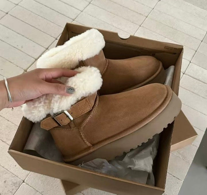 High-Quality Furry Design Boots with Buckle Closure