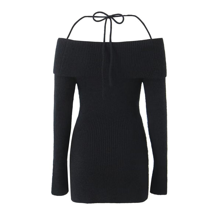 Fitted Knitted Mini Dress with Bare Shoulders - MEL