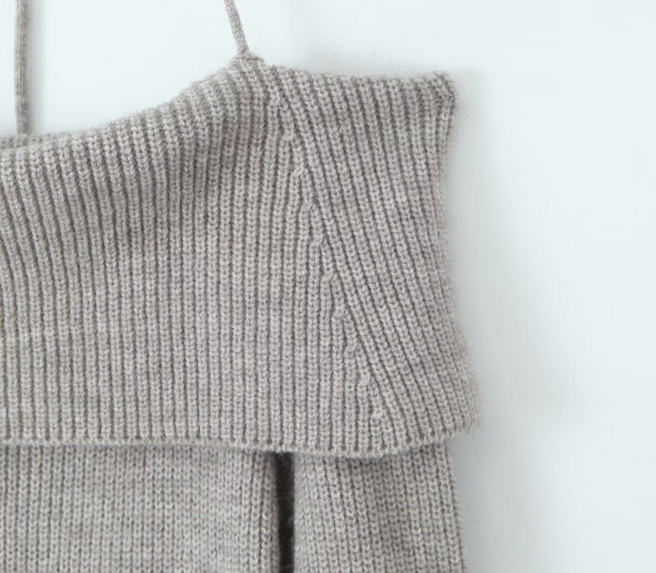 Fitted Knitted Mini Dress with Bare Shoulders - MEL