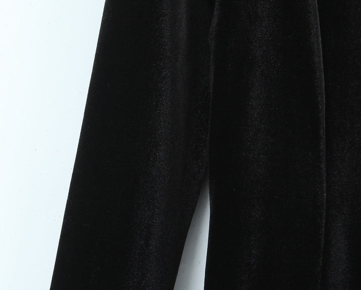 Velvet Mini Dress with A-Line Cut and Button Closure at Neck - Sahar