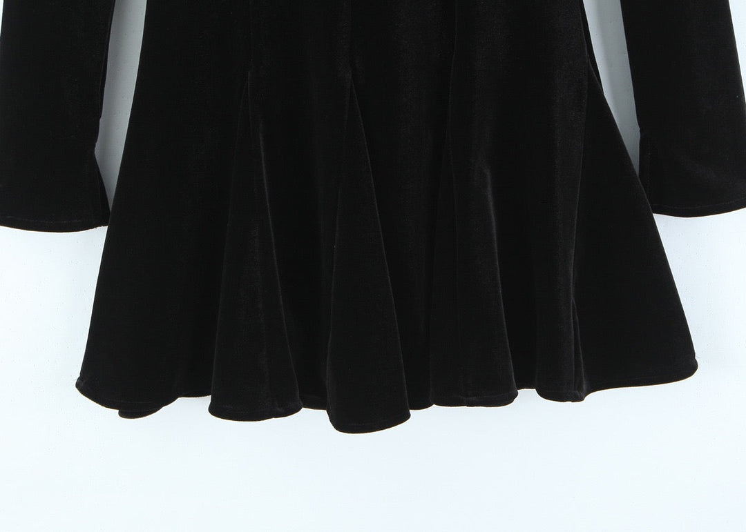 Velvet Mini Dress with A-Line Cut and Button Closure at Neck - Sahar
