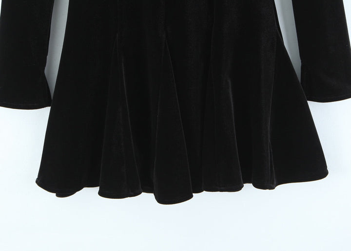 Velvet Mini Dress with A-Line Cut and Button Closure at Neck - Sahar