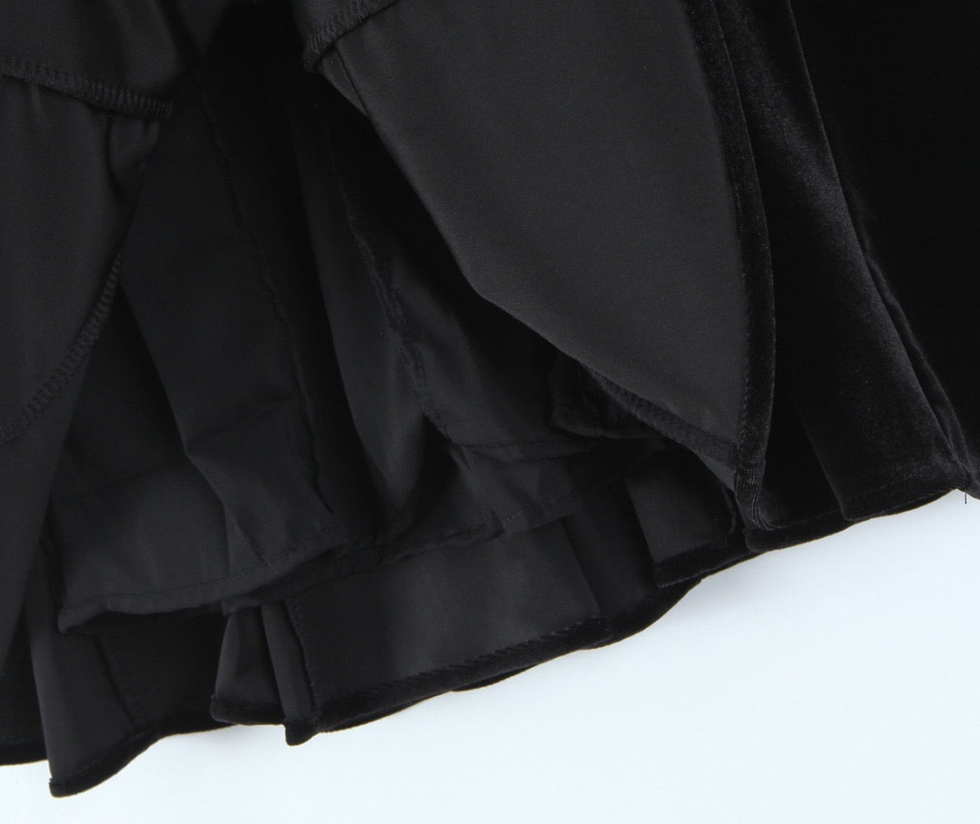 Velvet Mini Dress with A-Line Cut and Button Closure at Neck - Sahar