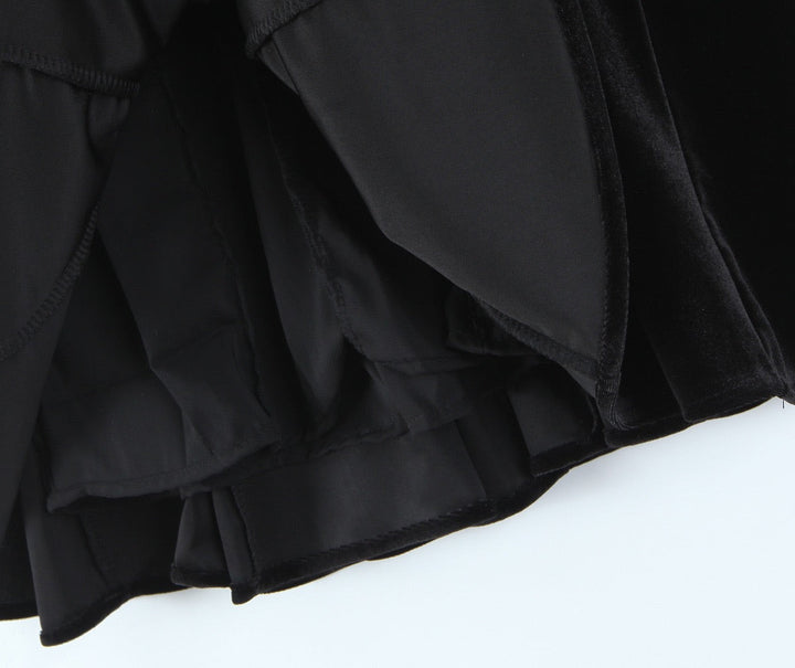 Velvet Mini Dress with A-Line Cut and Button Closure at Neck - Sahar