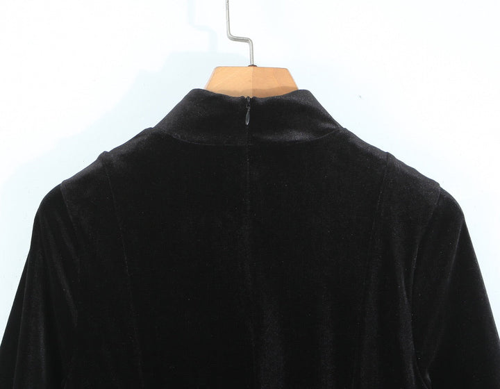 Velvet Mini Dress with A-Line Cut and Button Closure at Neck - Sahar