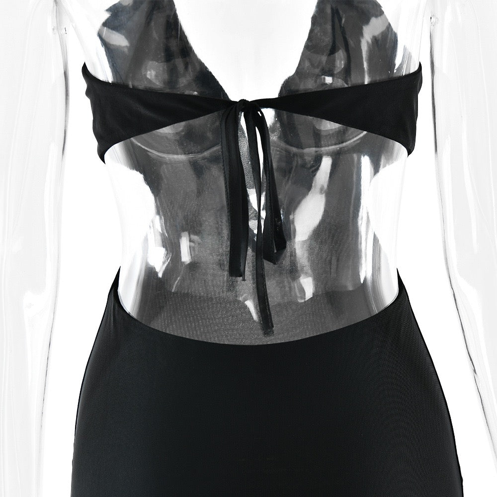 Maxi dress with ruffle decoration and open back ties - Viola