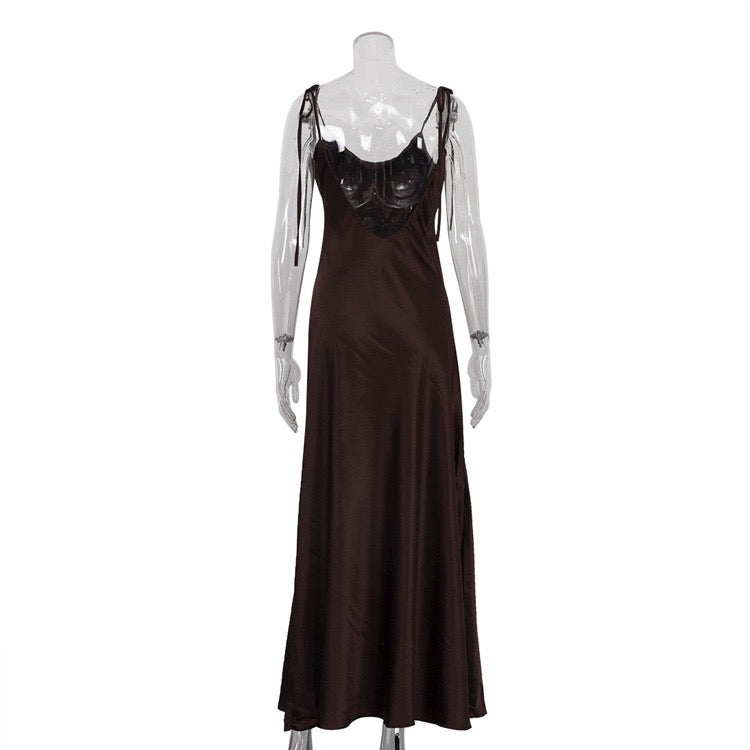 Satin maxi dress with tie straps – Lia
