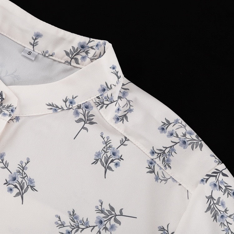 Luxurious French-style floral two-piece set with shorts and a button-down shirt – Nara