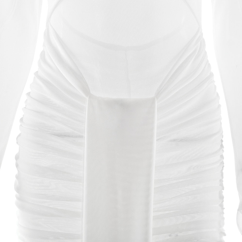 Maxi dress with mesh and gathers design - SARIELA