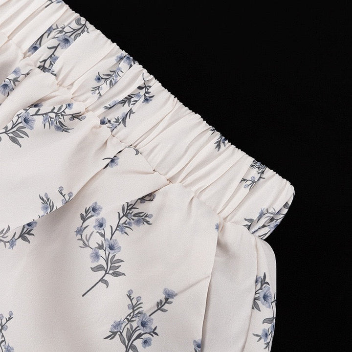 Luxurious French-style floral two-piece set with shorts and a button-down shirt – Nara