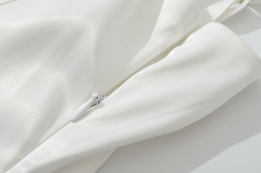 Maxi dress with satin pleats and corset tie at the back for waist fitting - Loiana