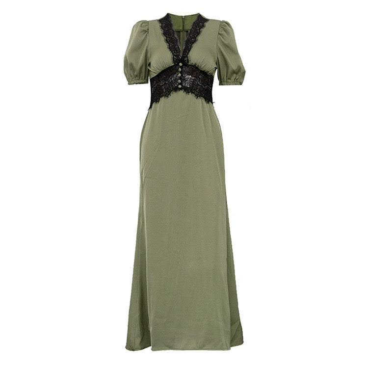 Satin maxi dress with lace trim – ANORA