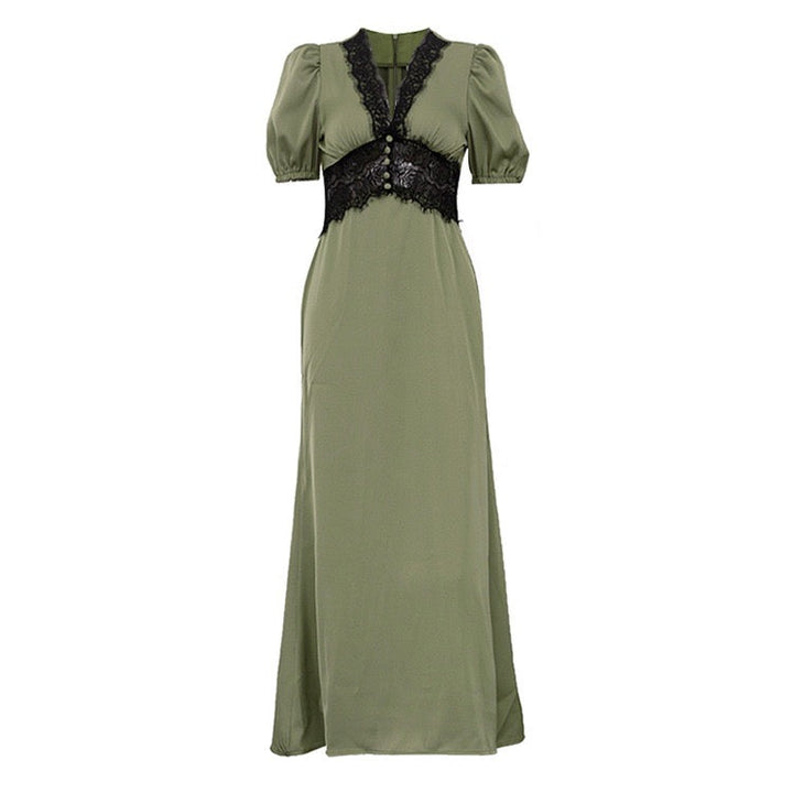 Satin maxi dress with lace trim – ANORA