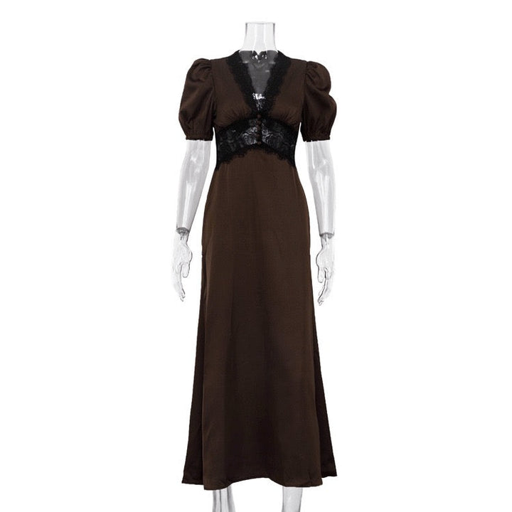 Satin maxi dress with lace trim – ANORA