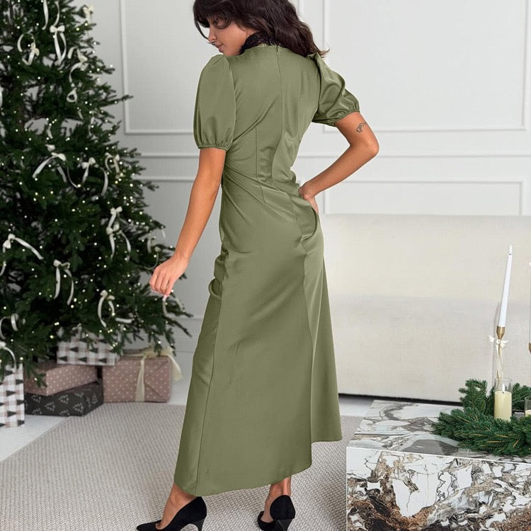 Satin maxi dress with lace trim – ANORA