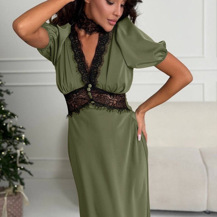 Satin maxi dress with lace trim – ANORA