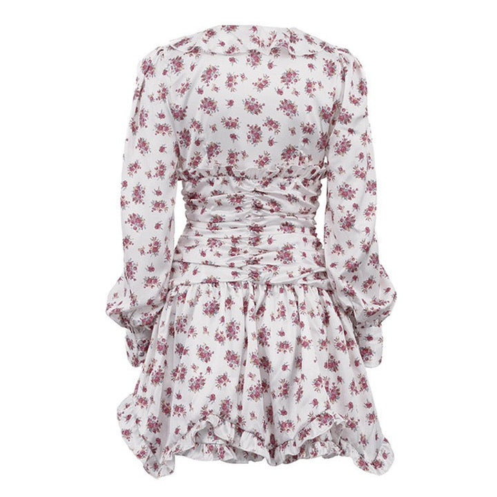 Floral satin mini dress with tiered ruffles – Yahli