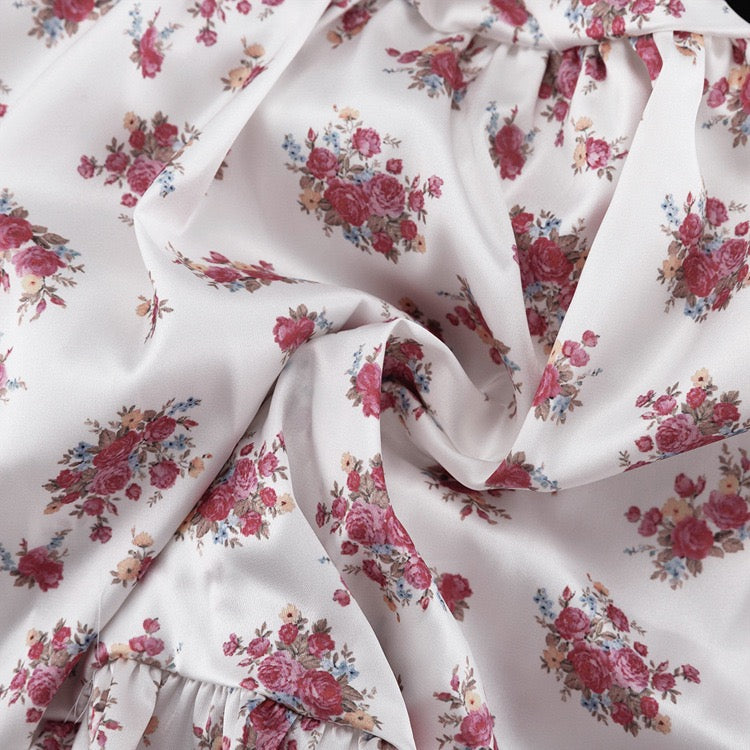 Floral satin mini dress with tiered ruffles – Yahli