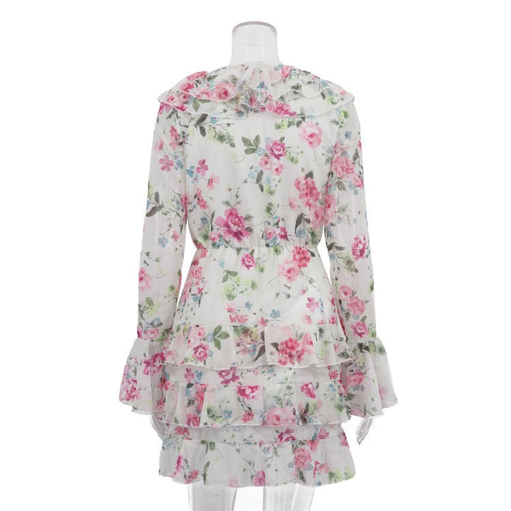 Floral chiffon ruffled mini dress with tiered ruffles – Alona
