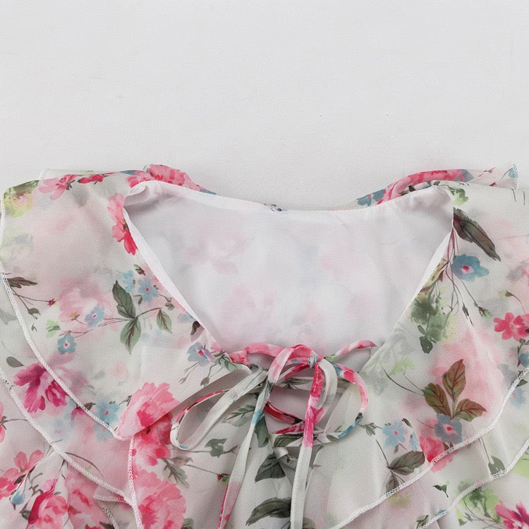 Floral chiffon ruffled mini dress with tiered ruffles – Alona