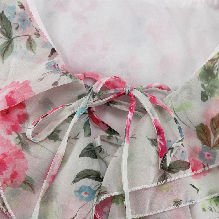 Floral chiffon ruffled mini dress with tiered ruffles – Alona