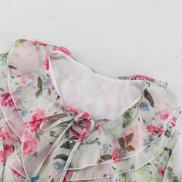 Floral chiffon ruffled mini dress with tiered ruffles – Alona