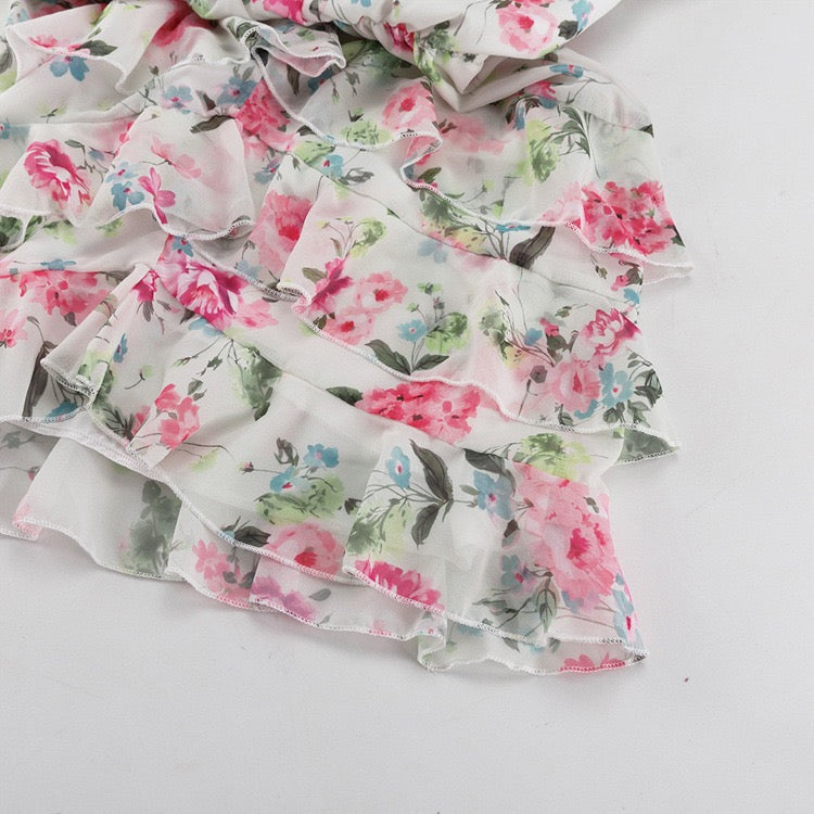 Floral chiffon ruffled mini dress with tiered ruffles – Alona