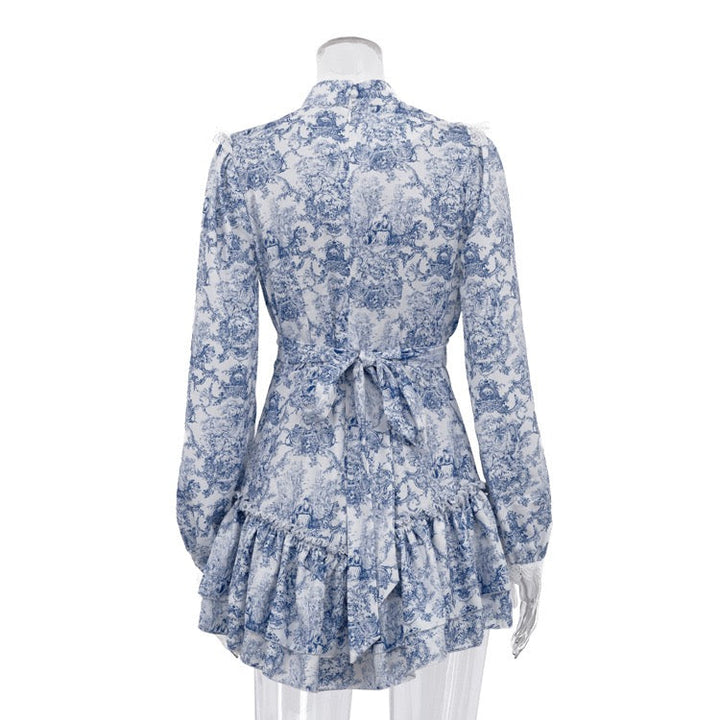 Mini dress with illustrated embellishments, embroidery, and pearl buttons – Alexandra