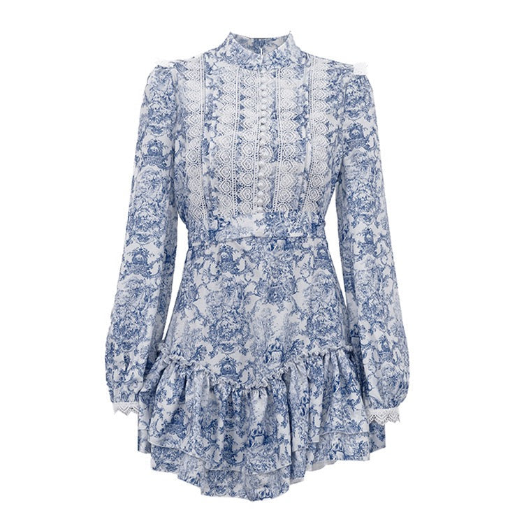Mini dress with illustrated embellishments, embroidery, and pearl buttons – Alexandra