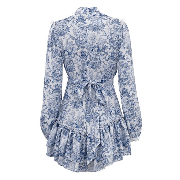 Mini dress with illustrated embellishments, embroidery, and pearl buttons – Alexandra