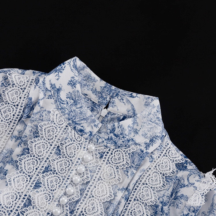 Mini dress with illustrated embellishments, embroidery, and pearl buttons – Alexandra