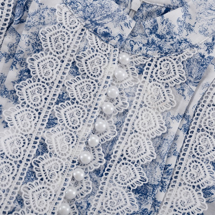 Mini dress with illustrated embellishments, embroidery, and pearl buttons – Alexandra
