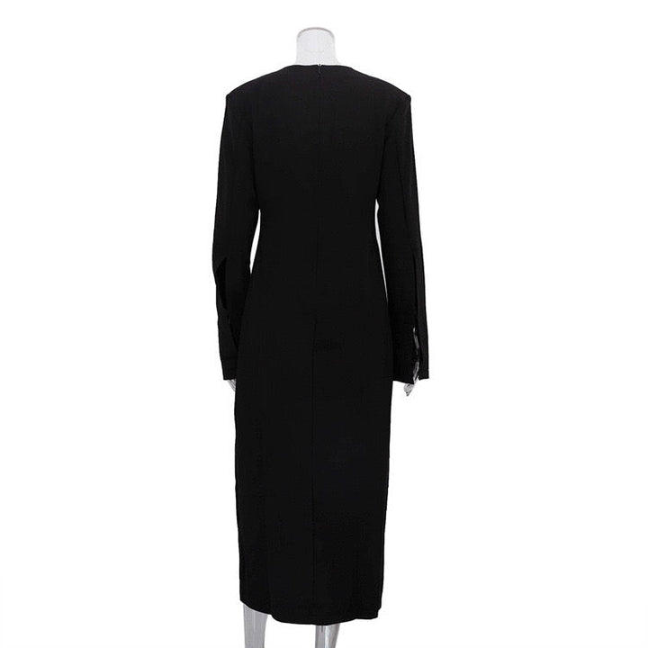 Fitted Maxi Dress with Deep V-Neck Slit Design - Amberled