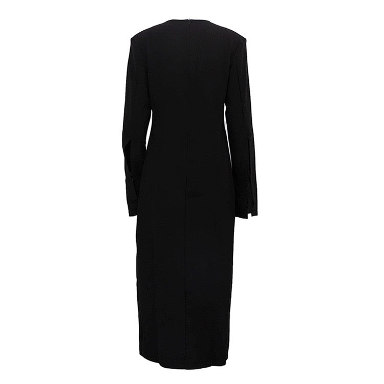 Fitted Maxi Dress with Deep V-Neck Slit Design - Amberled