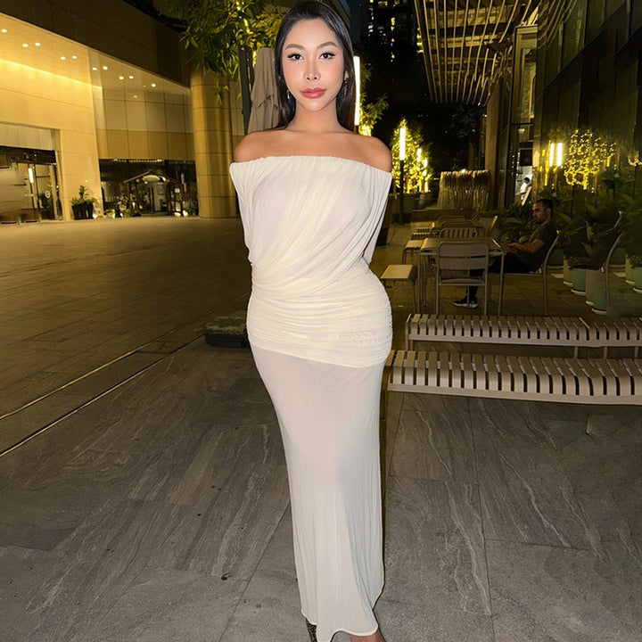 Chiffon maxi dress with pleats design - JULIS