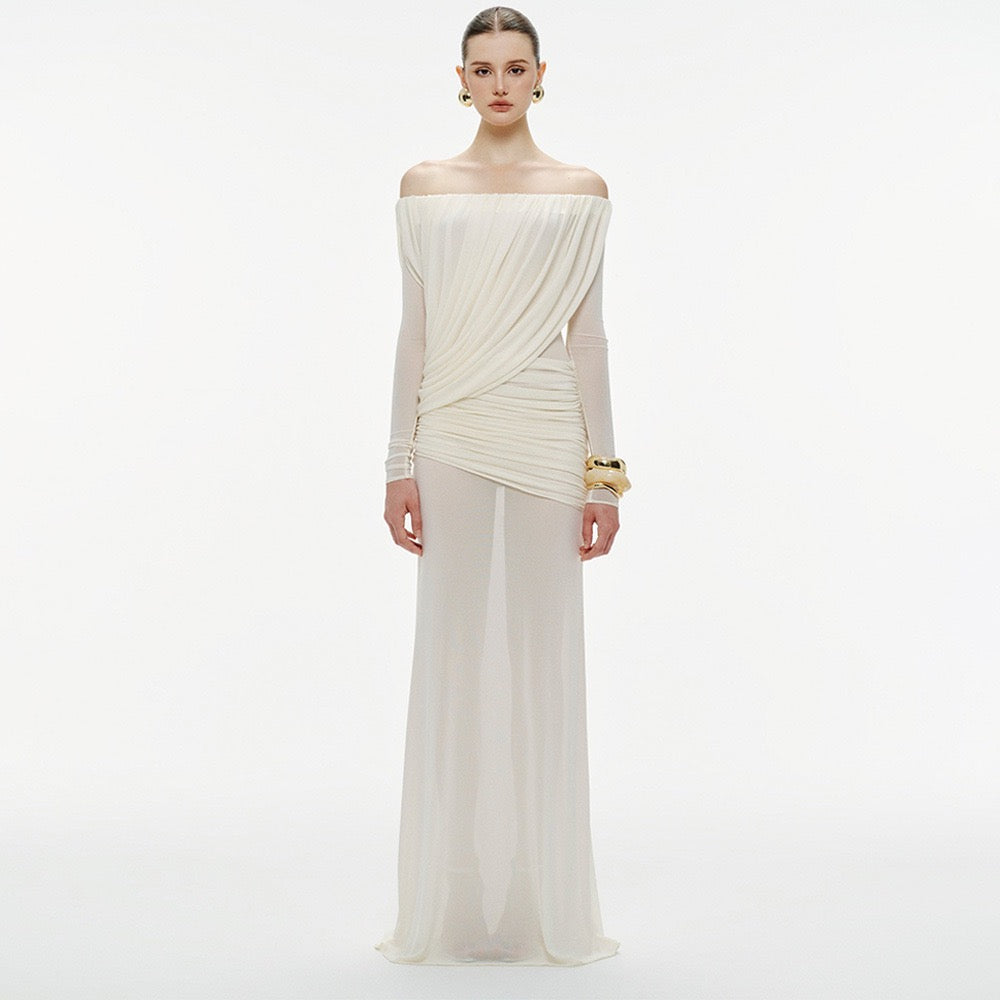 Chiffon maxi dress with pleats design - JULIS