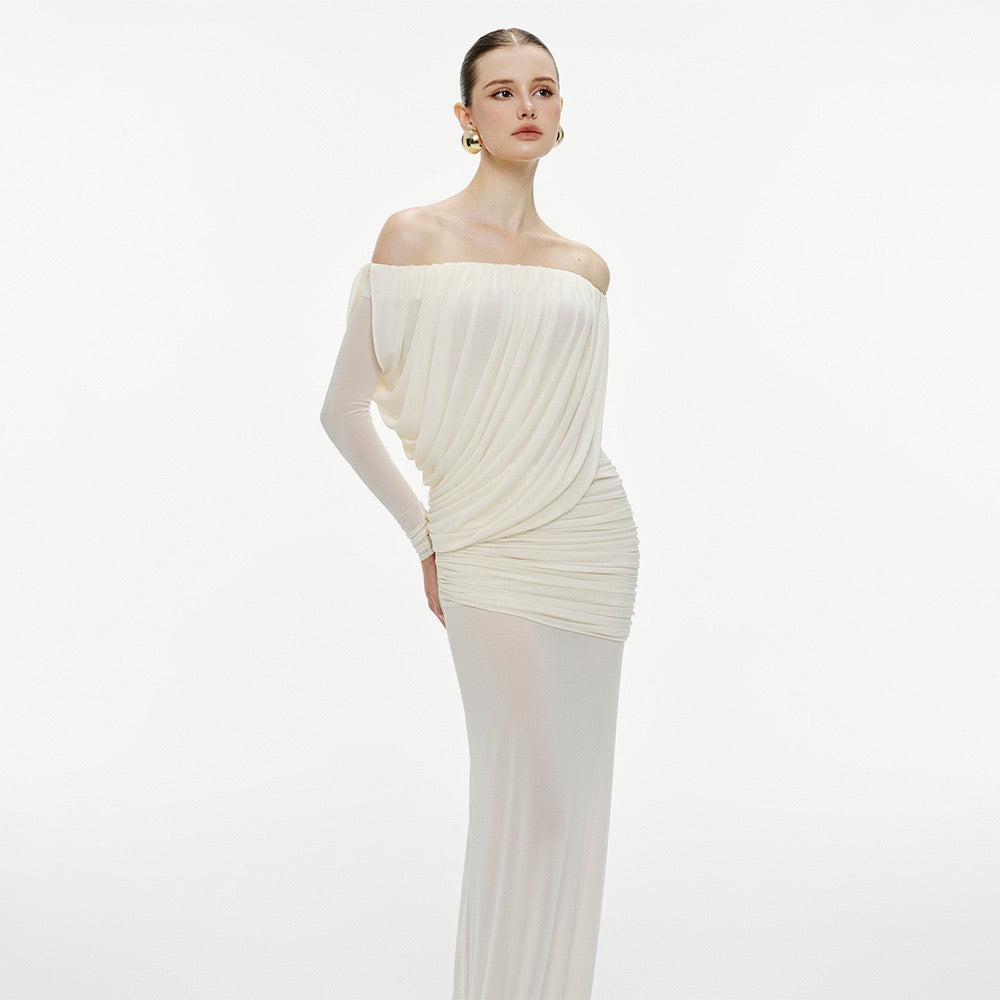 Chiffon maxi dress with pleats design - JULIS