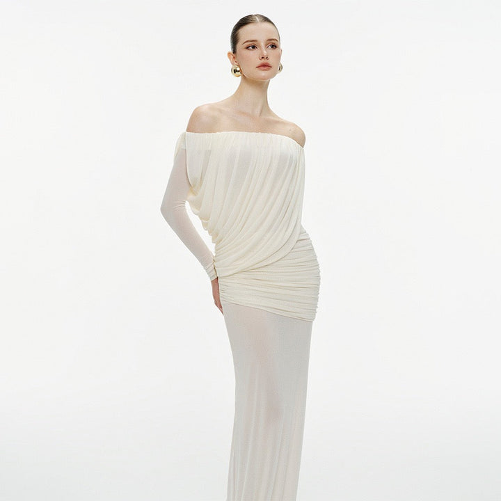 Chiffon maxi dress with pleats design - JULIS