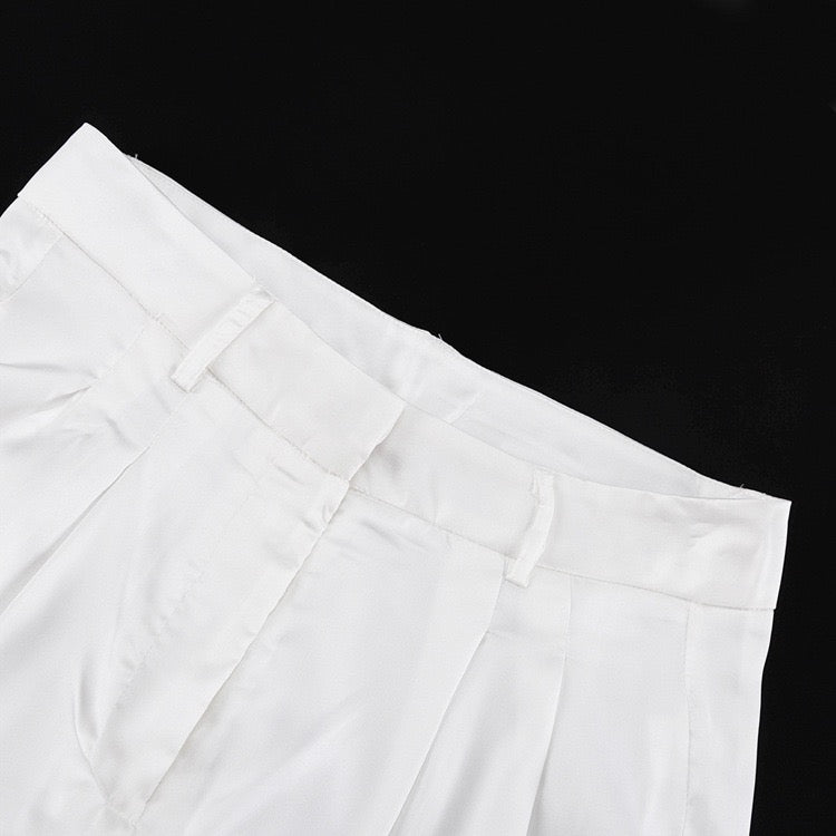 Two-piece satin suit with tie top and long pants – Ava