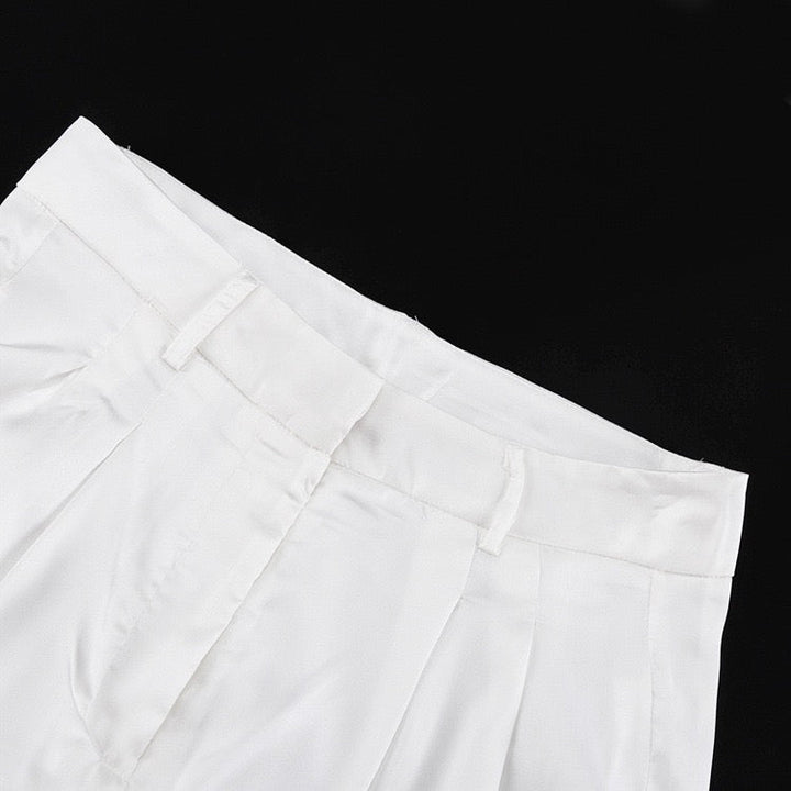 Two-piece satin suit with tie top and long pants – Ava