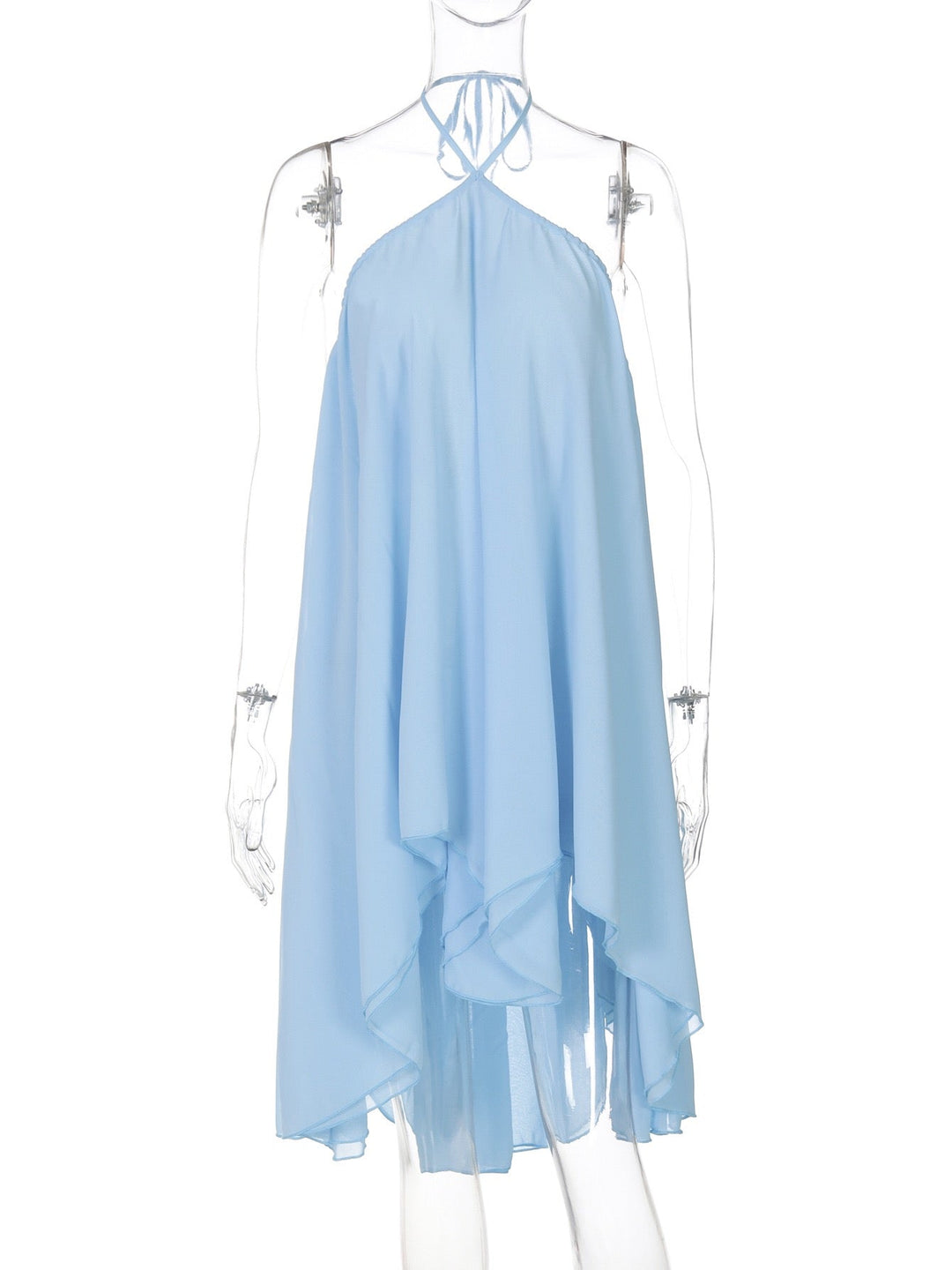 Havana tiered ruffle chiffon mini dress with a neck tie and open back