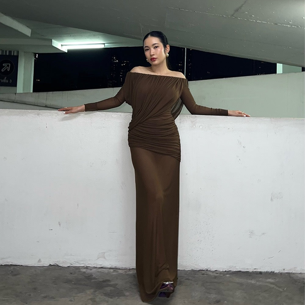 Chiffon maxi dress with pleats design - JULIS