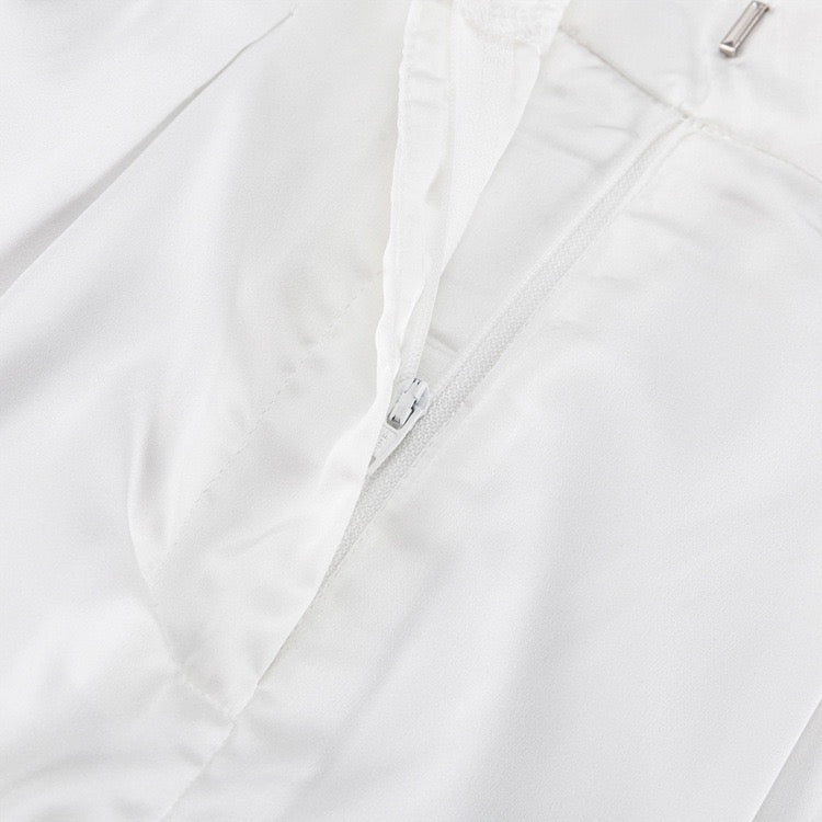 Two-piece satin suit with tie top and long pants – Ava