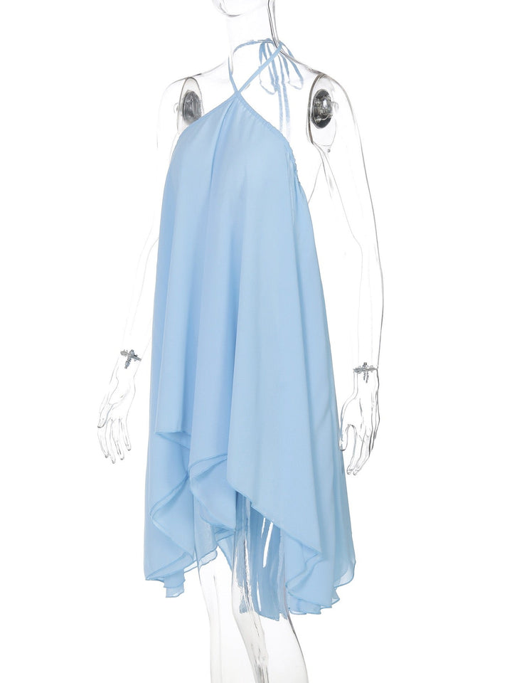 Havana tiered ruffle chiffon mini dress with a neck tie and open back