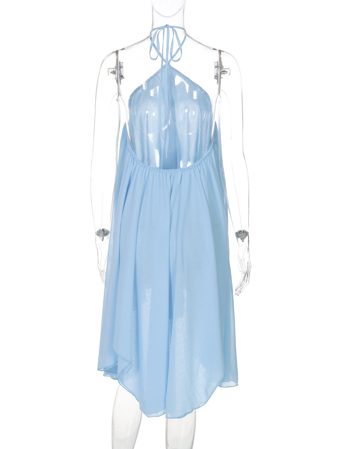 Havana tiered ruffle chiffon mini dress with a neck tie and open back