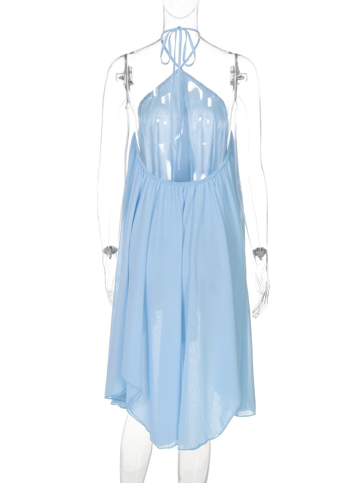 Havana tiered ruffle chiffon mini dress with a neck tie and open back